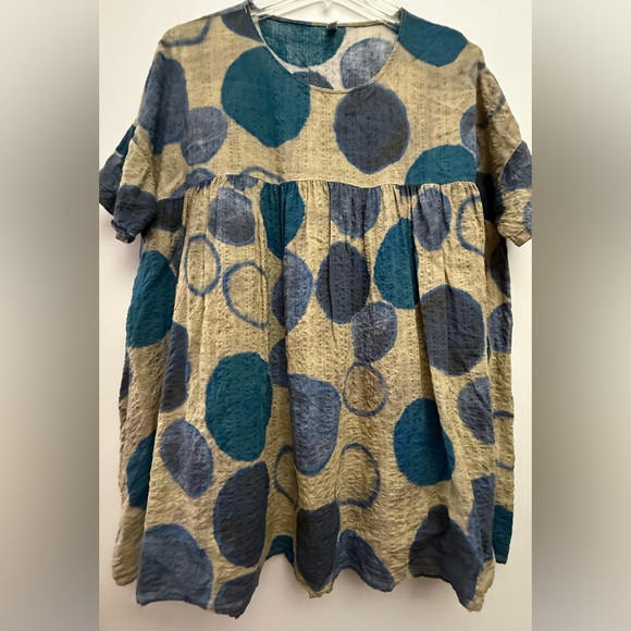 Blue and Beige Polka Dot Women's Blouse - Picture 1 of 3